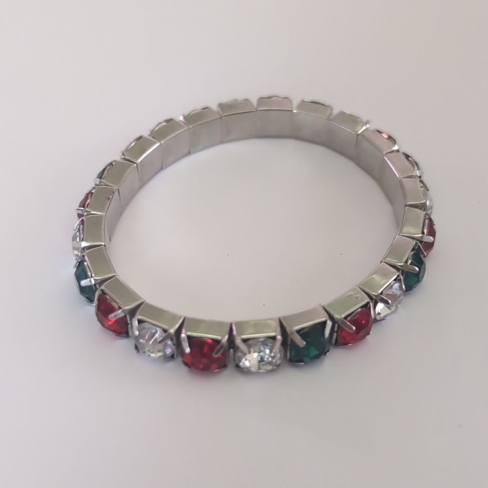 125 Red Green and‎ Crystal Rhinestones Stretch Bracelet